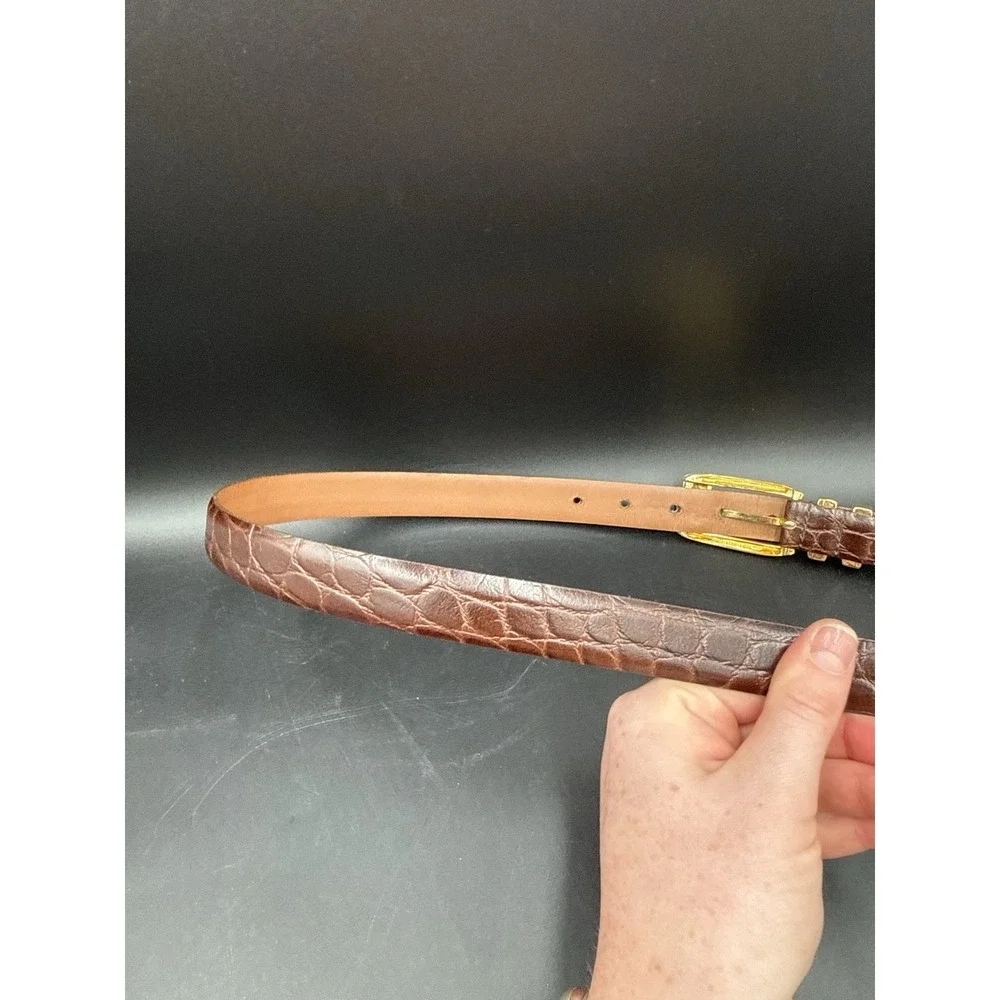 Vintage Italian Genuine, Leather Crocodile, Embossed, Quiet Luxury, Leather Belt
